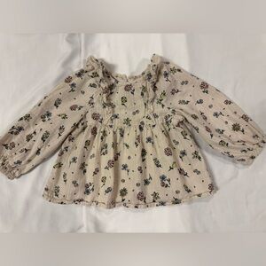 Zara Cream Floral long sleeve shirt with long sleeves 2-3yrs